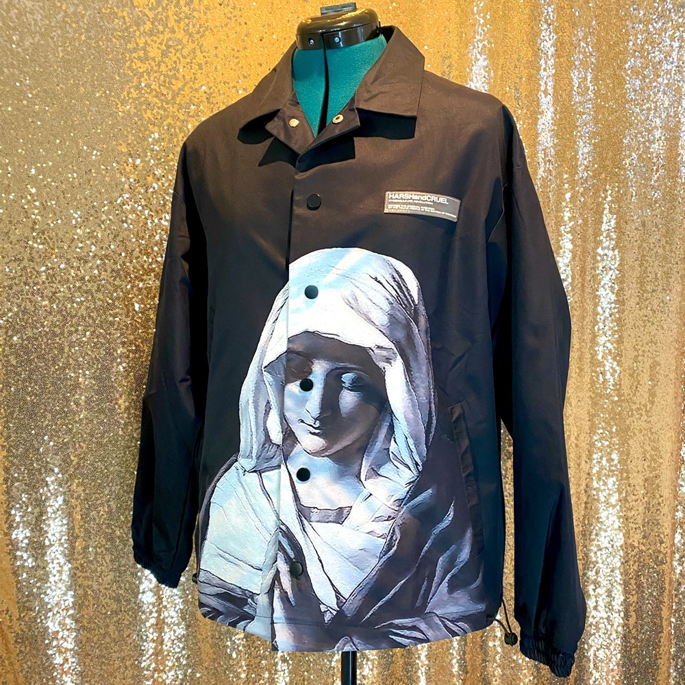 Men’s sz S HARSHANDCRUEL Hail Mary print jacket